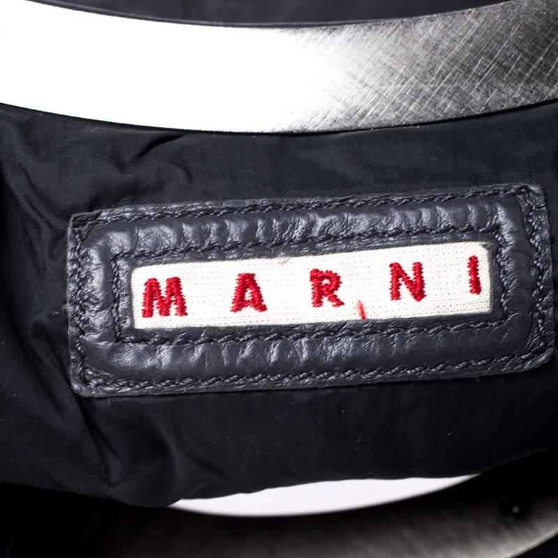 Marni Dark Grey Nappa Leather Drawstring Shoulder Bag For Sale 2