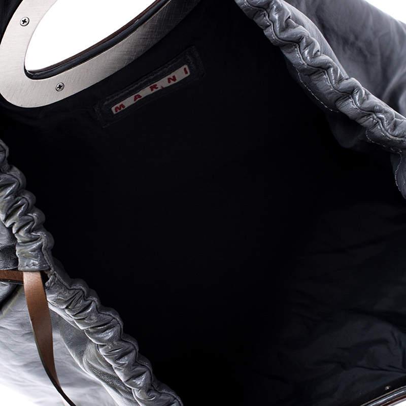 Marni Dark Grey Nappa Leather Drawstring Shoulder Bag For Sale 3