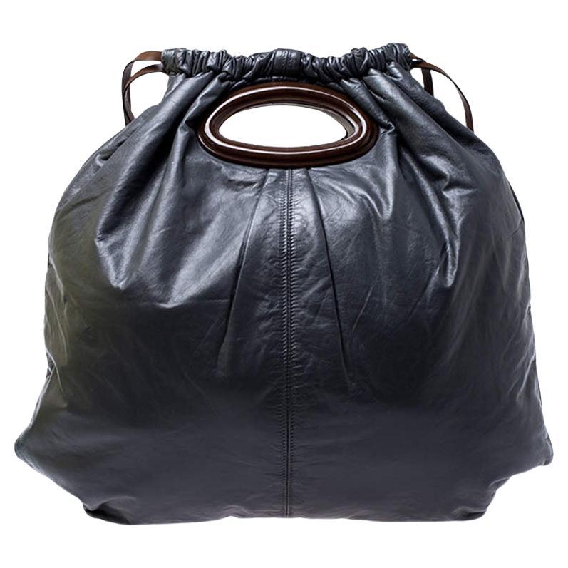Marni Dark Grey Nappa Leather Drawstring Shoulder Bag For Sale