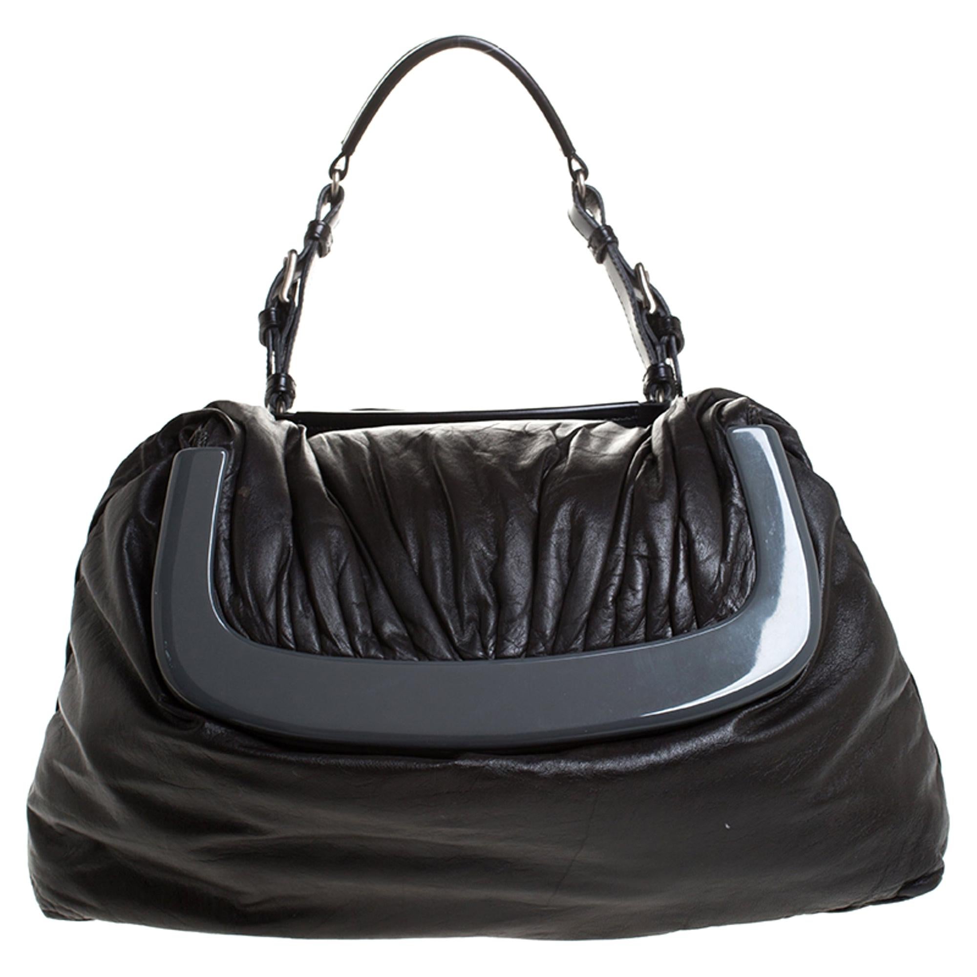 Marni Dark Grey Soft Leather Frame Flap Shoulder Bag For Sale
