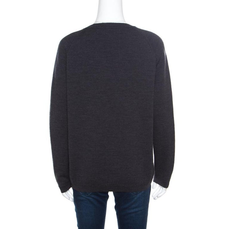 Marni Dark Grey Wool Crystal Embellished V Neck Sweater M at 1stDibs