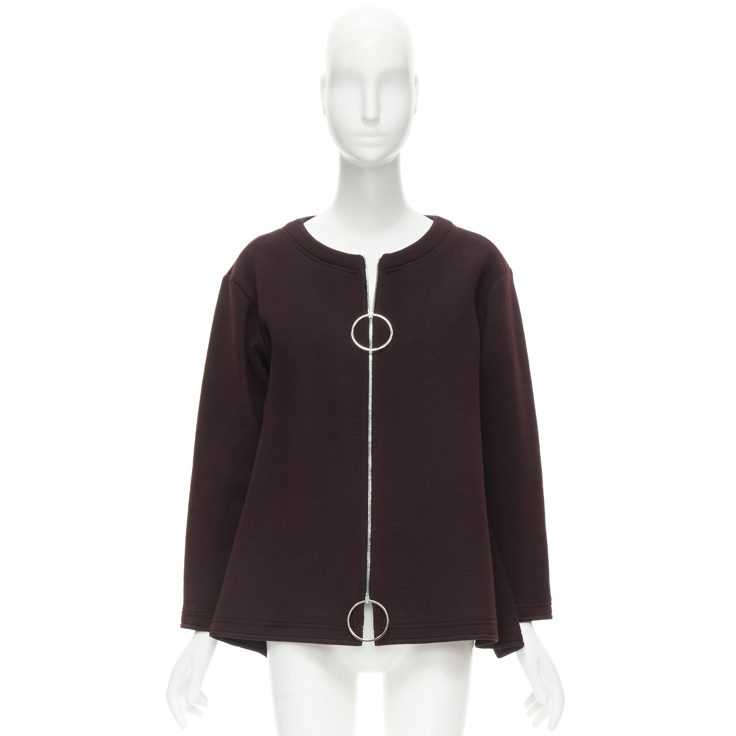 MARNI dark purple cotton wool silver ring cut out A-line cocoon jacket IT36 XS For Sale 7