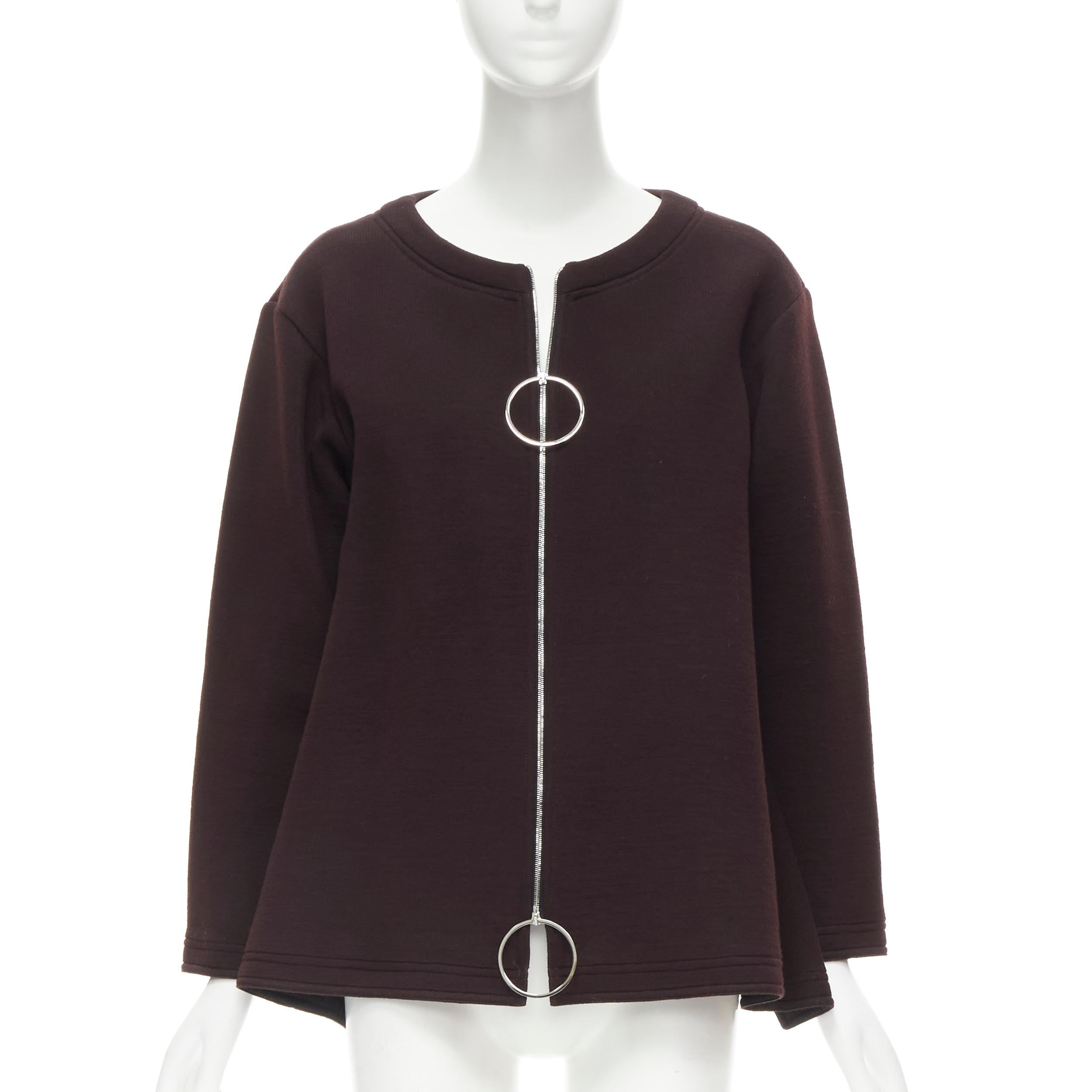 Black MARNI dark purple cotton wool silver ring cut out A-line cocoon jacket IT36 XS For Sale