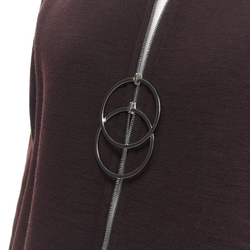 Black MARNI dark purple cotton wool silver ring cut out A-line cocoon jacket IT36 XS For Sale