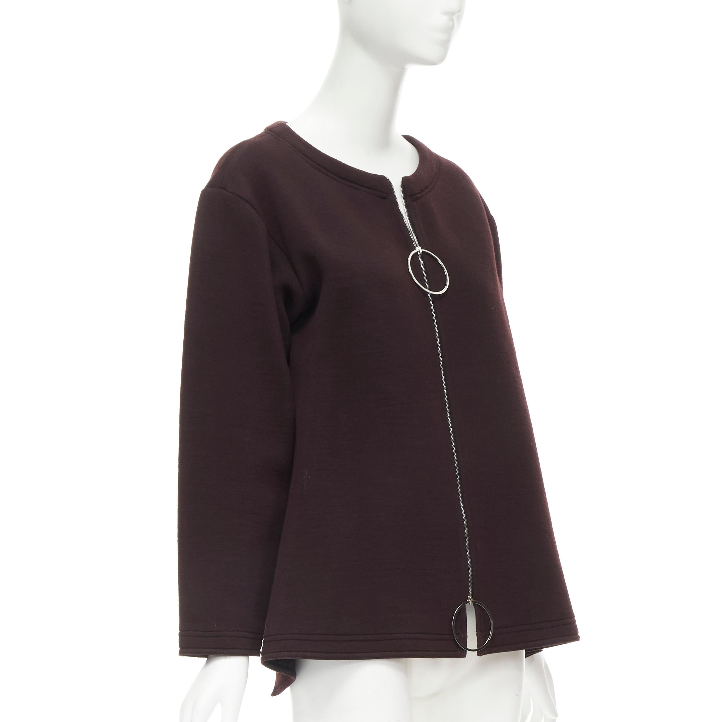 MARNI dark purple cotton wool silver ring cut out A-line cocoon jacket IT36 XS In Excellent Condition For Sale In Hong Kong, NT