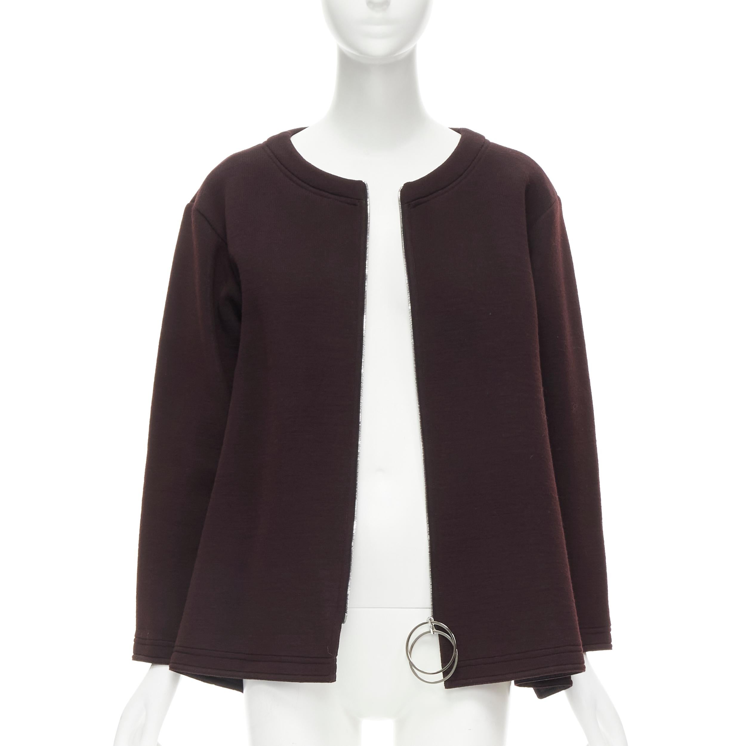 Women's MARNI dark purple cotton wool silver ring cut out A-line cocoon jacket IT36 XS For Sale