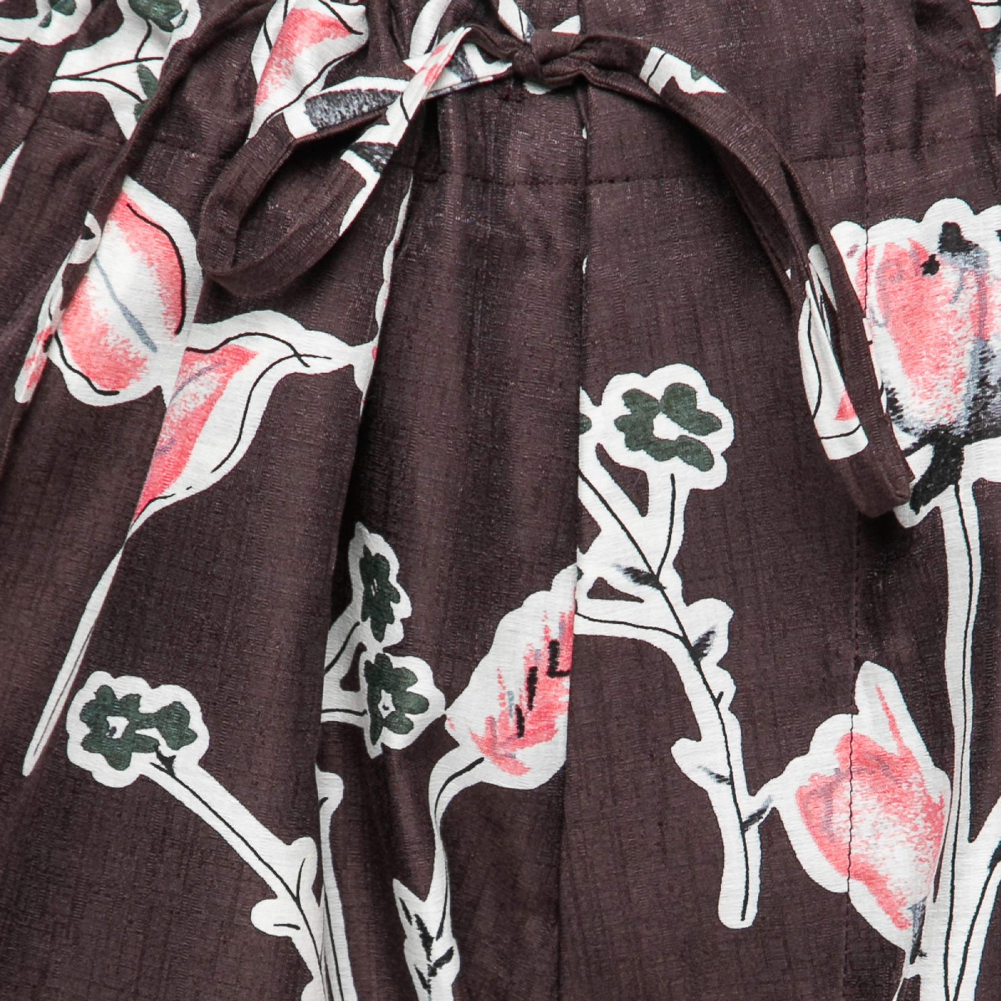 Black Marni Dark Raisin Honan Kew Print Cotton Silk Wide Leg Trousers S