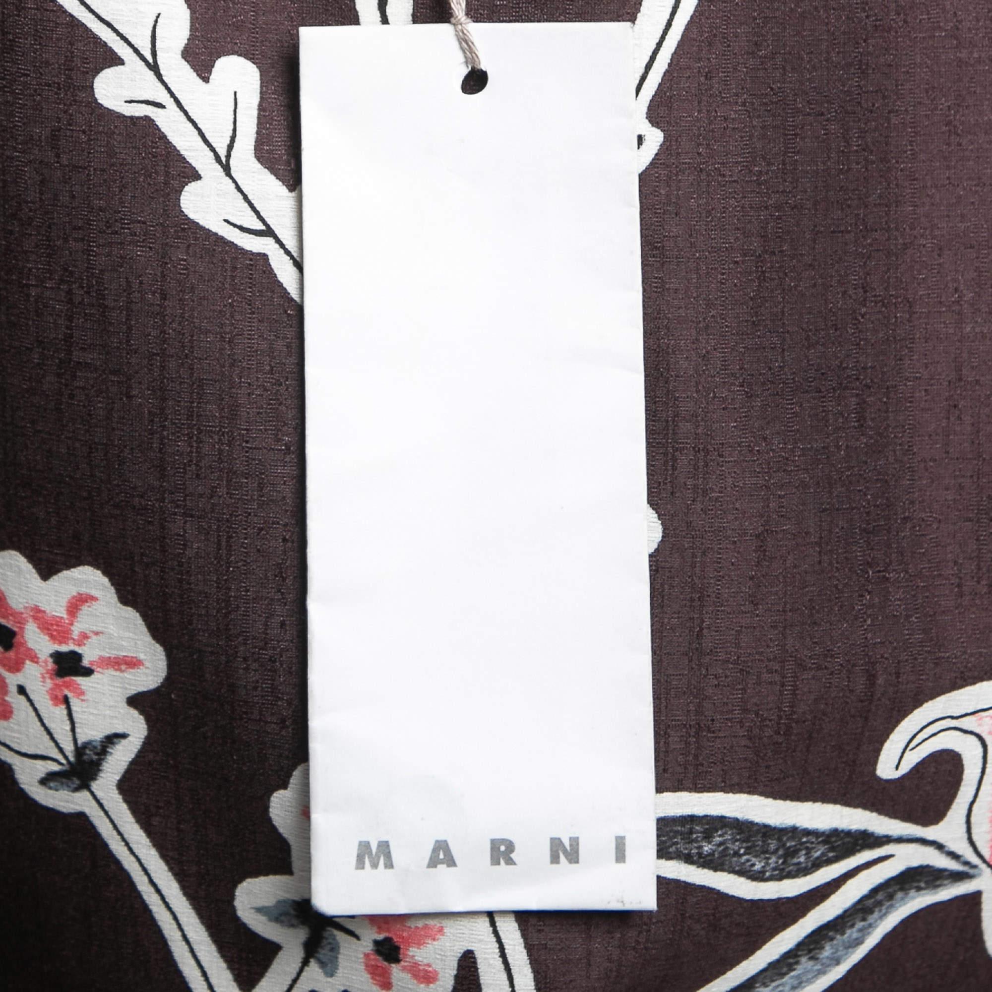 Marni Dark Raisin Honan Kew Print Cotton Silk Wide Leg Trousers S In Excellent Condition In Dubai, Al Qouz 2