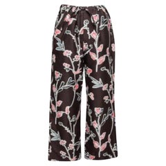 Marni Dark Raisin Honan Kew Print Cotton Silk Wide Leg Trousers S