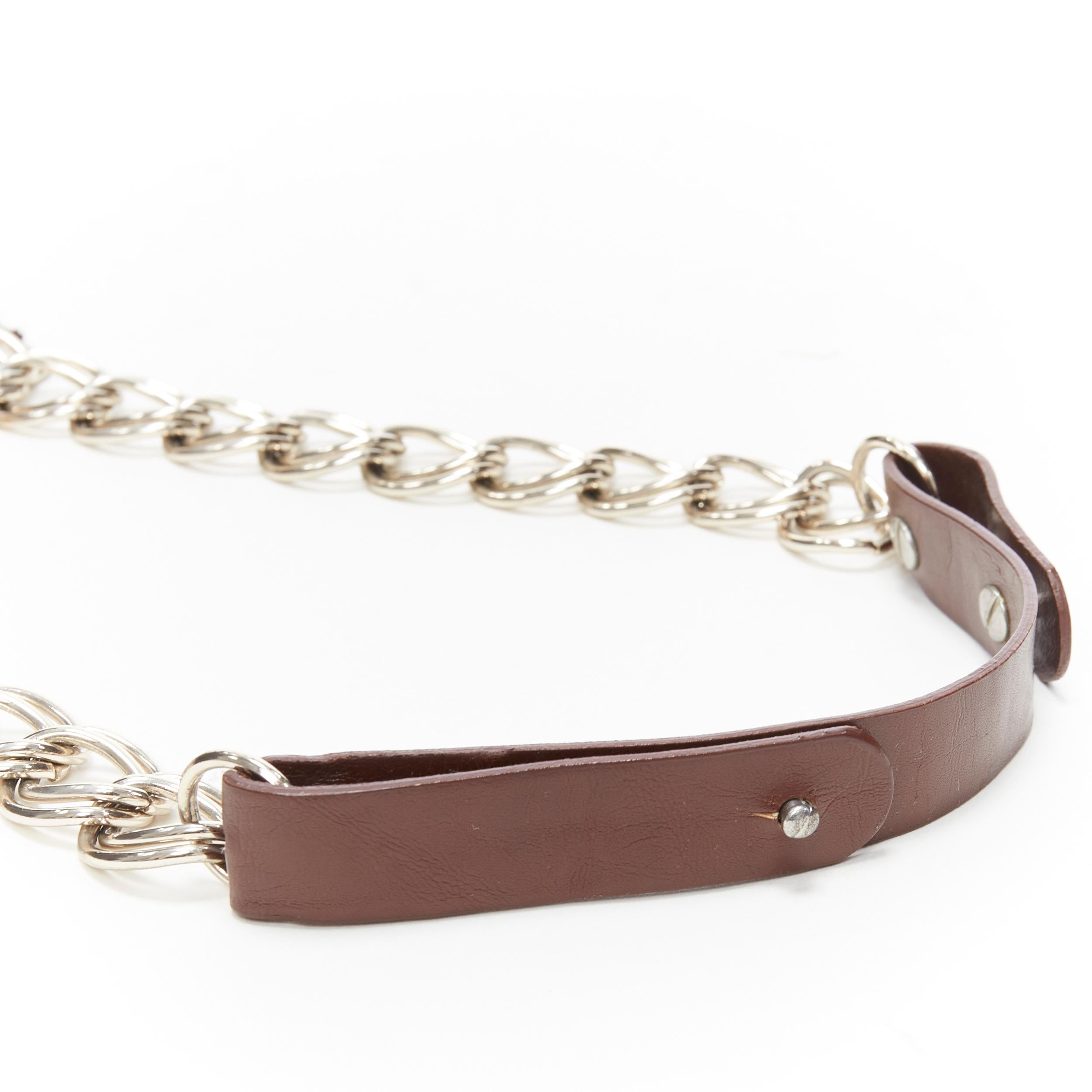 Beige MARNI decorative pink canvas silver ring chain leather statement necklace