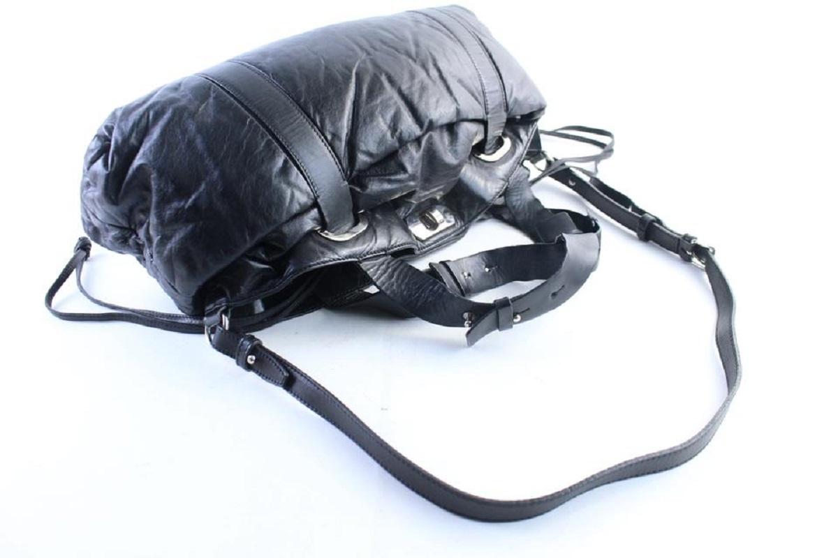 Marni Duffle Boston 2way with Strap 30mr0703 Black Leather Weekend/Travel Bag In Good Condition In Dix hills, NY