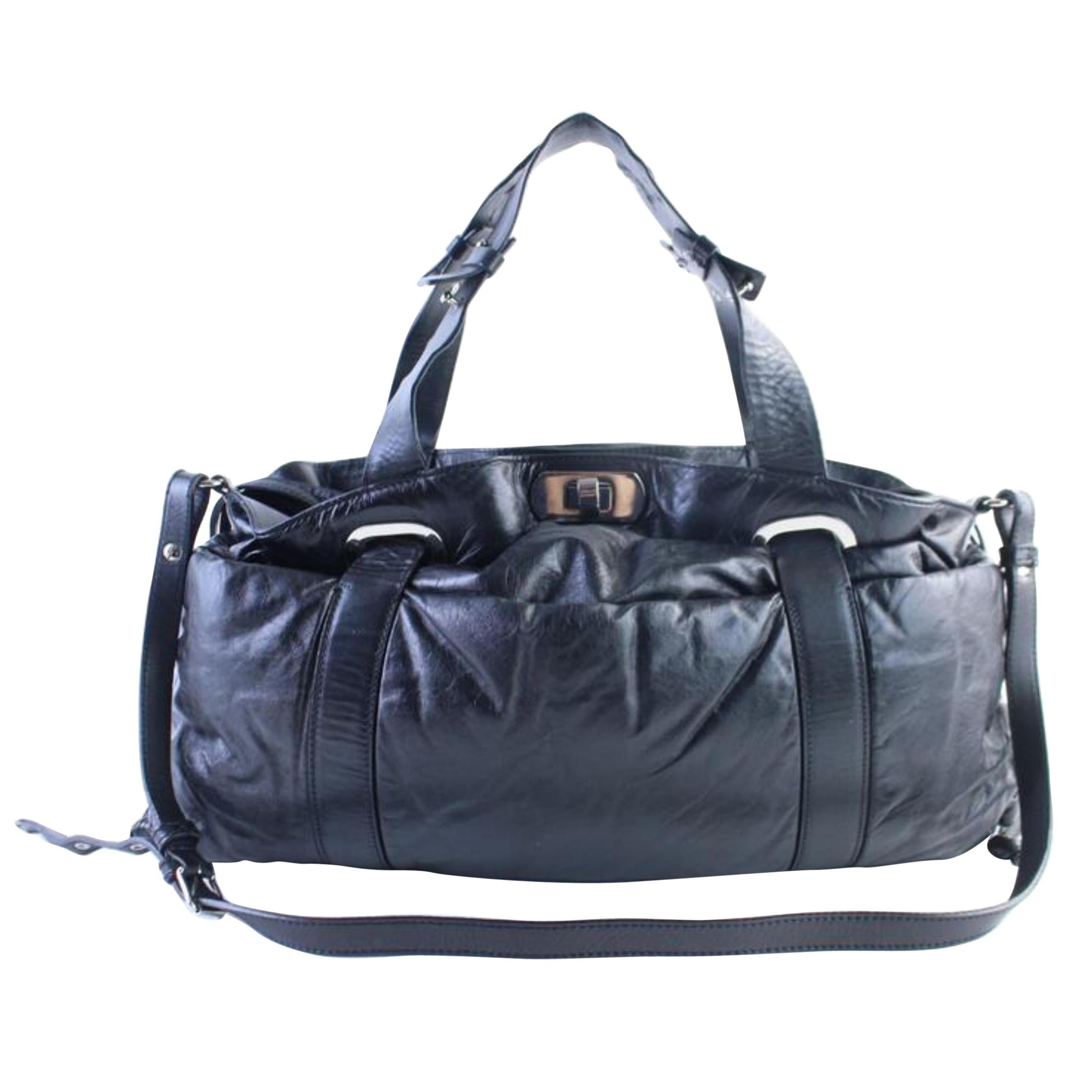Marni Duffle Boston 2way with Strap 30mr0703 Black Leather Weekend/Travel Bag For Sale