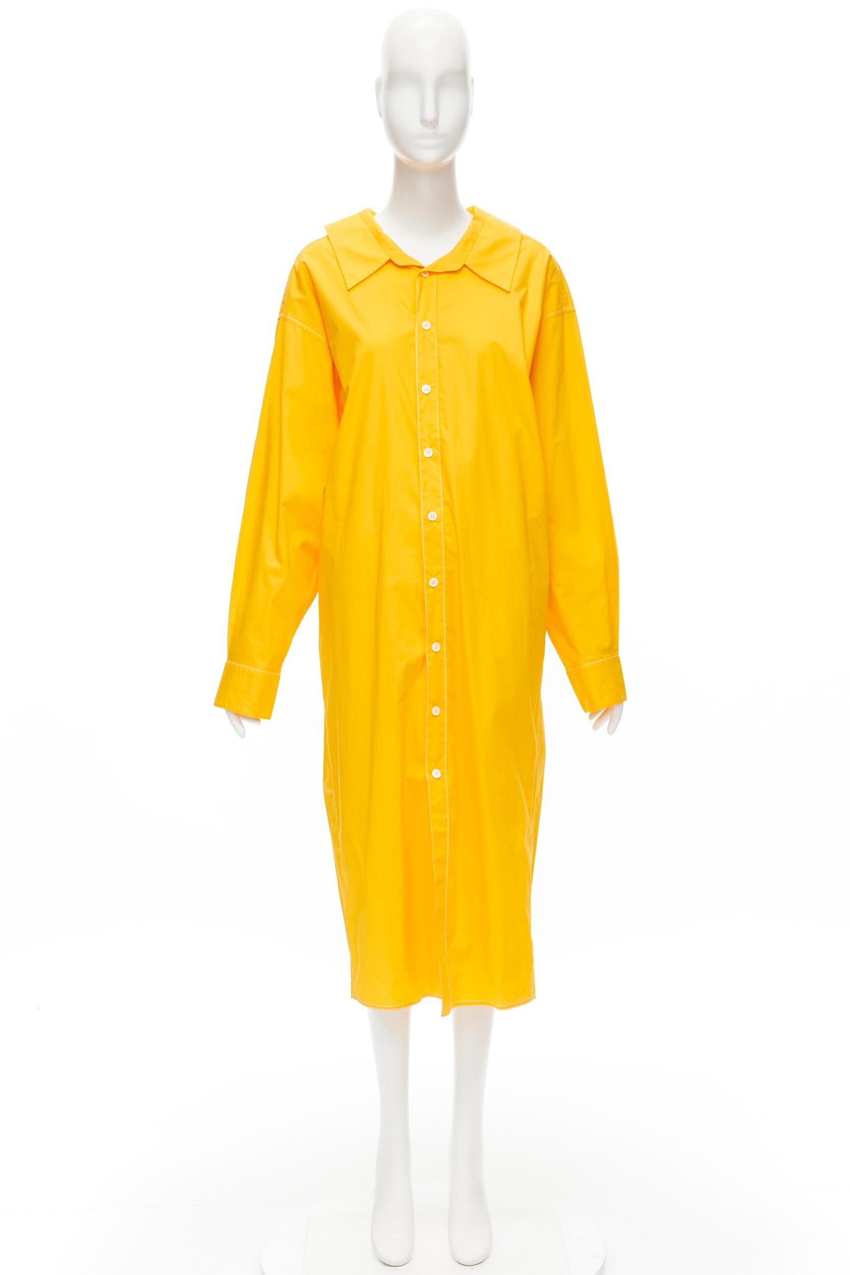 MARNI egg yolk yellow cotton spread collar knee length shirt dress IT36 XS For Sale 5