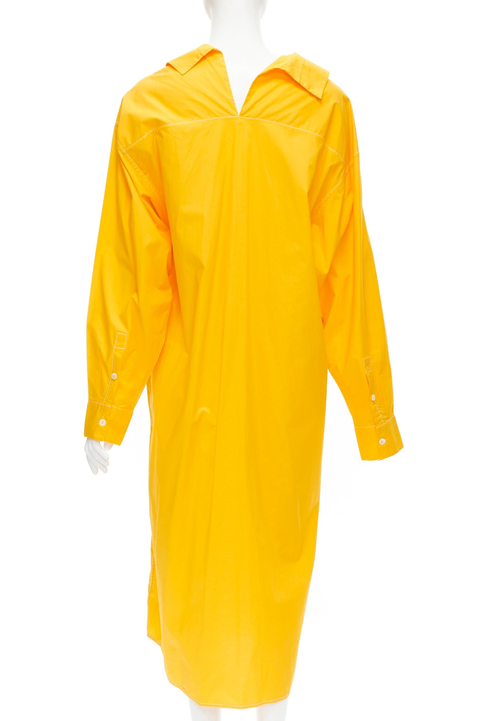 Yellow MARNI egg yolk yellow cotton spread collar knee length shirt dress IT36 XS For Sale
