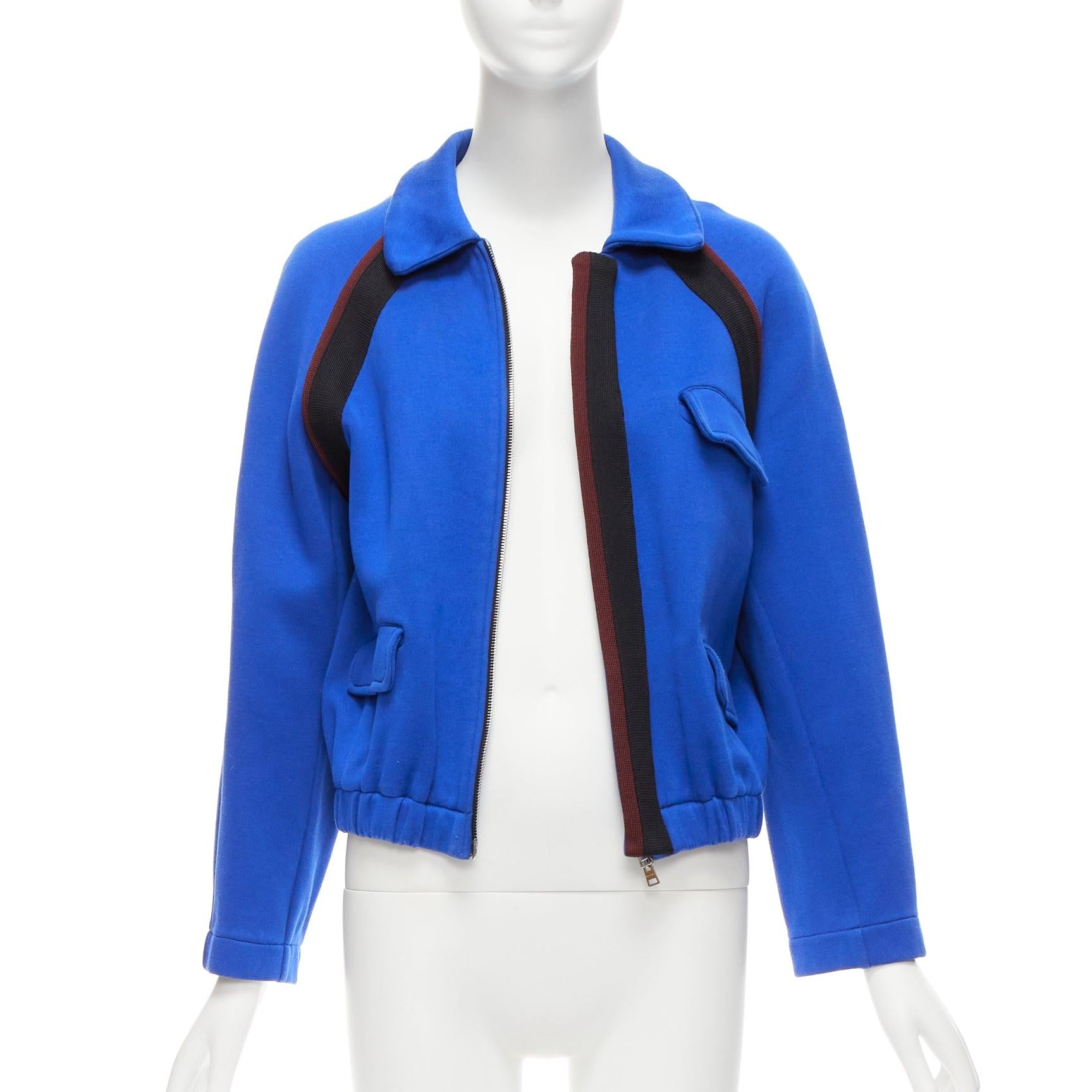 MARNI electric blue track suit raglan bomber jacket IT38 XS
Reference: CELG/A00238
Brand: Marni
Material: Cotton, Blend
Color: Blue, Multicolour
Pattern: Solid
Closure: Zip
Lining: Brown Fabric
Made in: Italy

CONDITION:
Condition: Very good, this