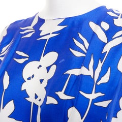 MARNI eletric blue white silk abstrct floral print pleated sheath dress IT42 M