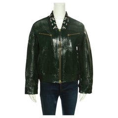 Marni Emerald Green Perforated Leather Floral Embellished Detail Bomber Jacket S