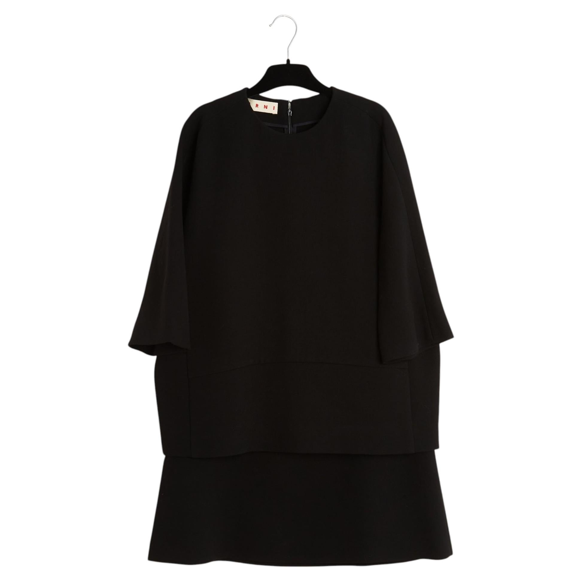 Marni Ensemble Top Jupe Oversize Noir FR38 Black Wool Minimal Top Skirt UK10 US8