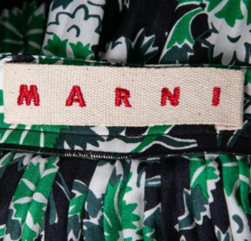 Marni - Gonna midi a pieghe in seta con stampa floreale verde felce S in vendita 5
