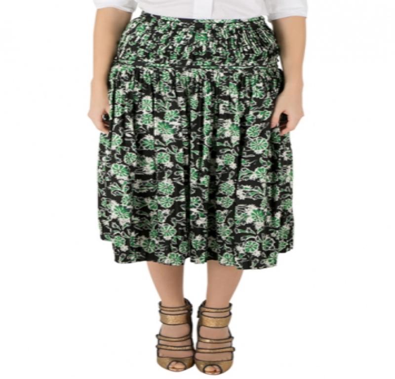 Nero Marni - Gonna midi a pieghe in seta con stampa floreale verde felce S in vendita