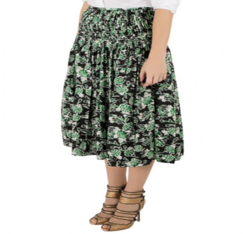 Donna Marni - Gonna midi a pieghe in seta con stampa floreale verde felce S in vendita