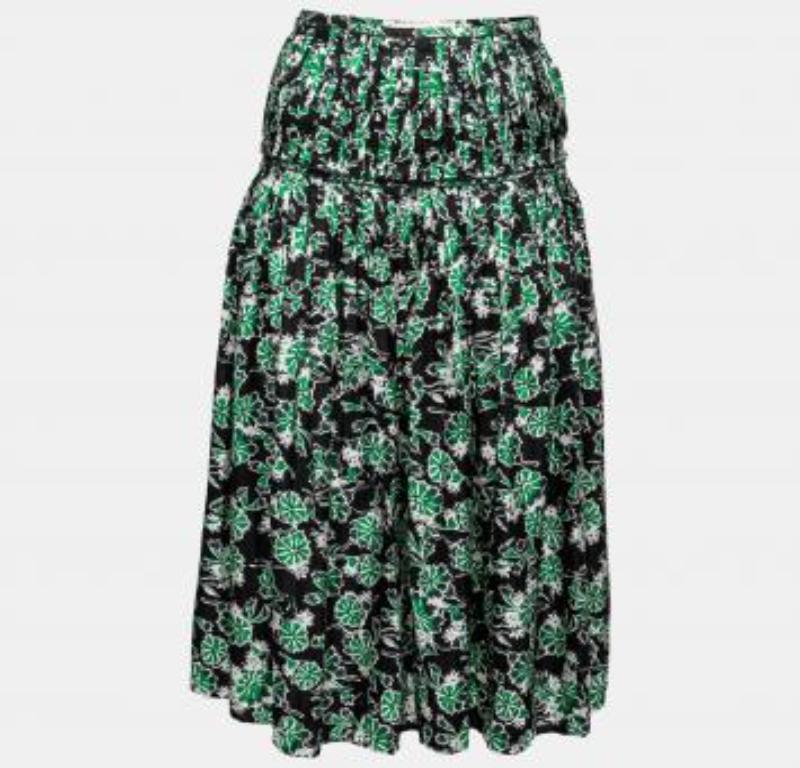 Marni - Gonna midi a pieghe in seta con stampa floreale verde felce S in vendita 3