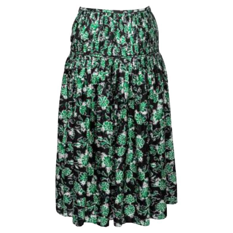 Marni - Gonna midi a pieghe in seta con stampa floreale verde felce S in vendita