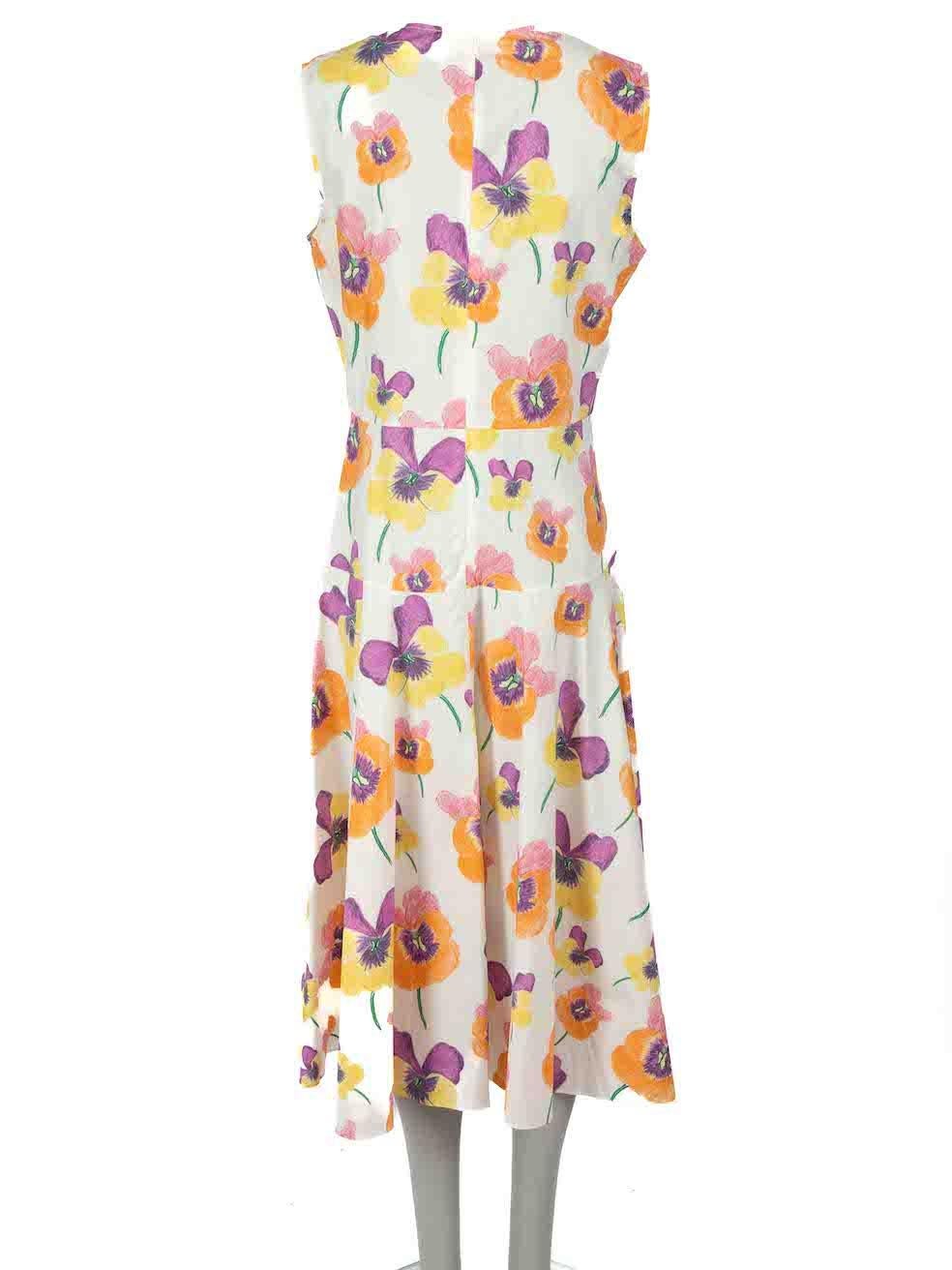 Marni Floral Print Cotton V-Neck Dress Size L In Excellent Condition In London, GB