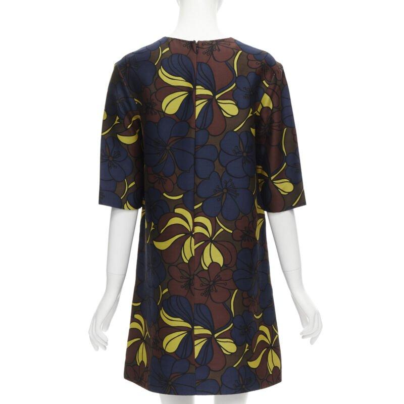 Women's MARNI floral print wool silk crepe patch pocket boxy A-line dress IT38 XS For Sale