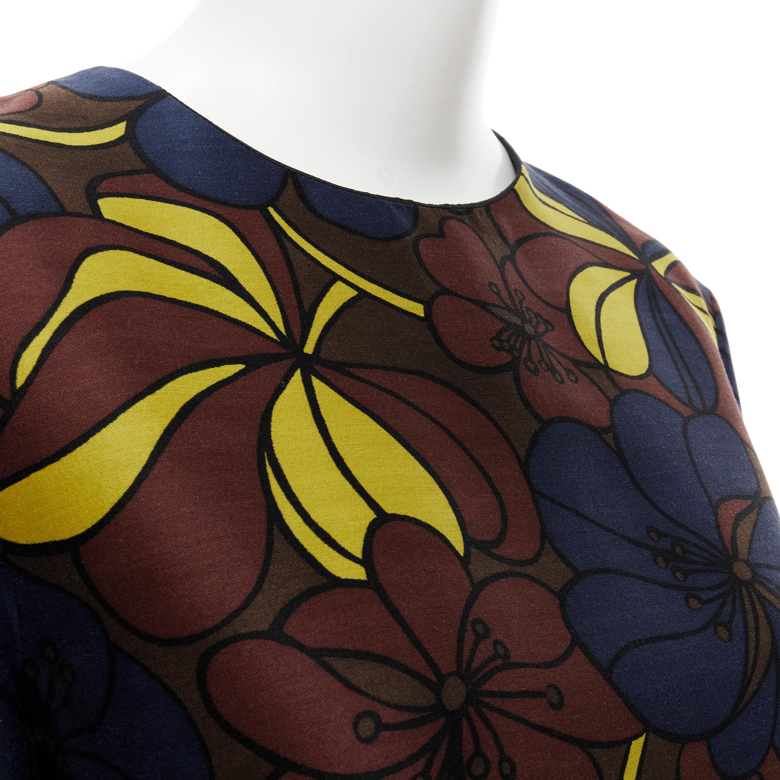 MARNI floral print wool silk crepe patch pocket boxy A-line dress IT38 XS In Excellent Condition For Sale In Hong Kong, NT
