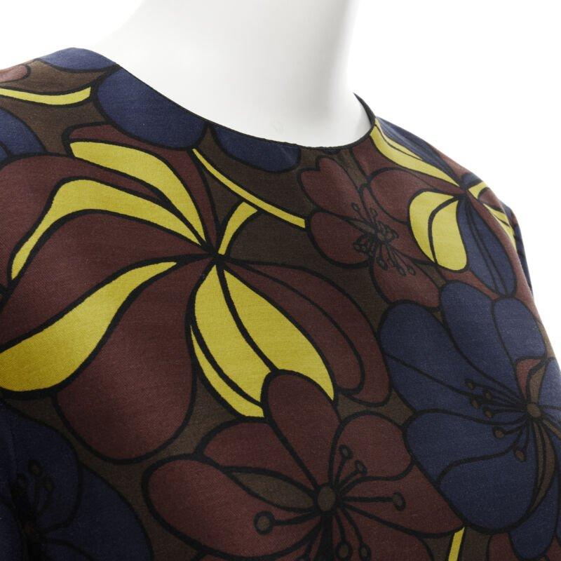 MARNI floral print wool silk crepe patch pocket boxy A-line dress IT38 XS For Sale 2