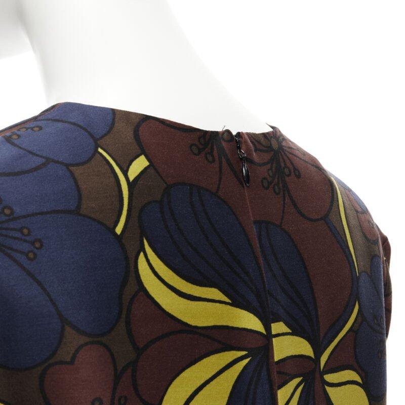 MARNI floral print wool silk crepe patch pocket boxy A-line dress IT38 XS For Sale 3