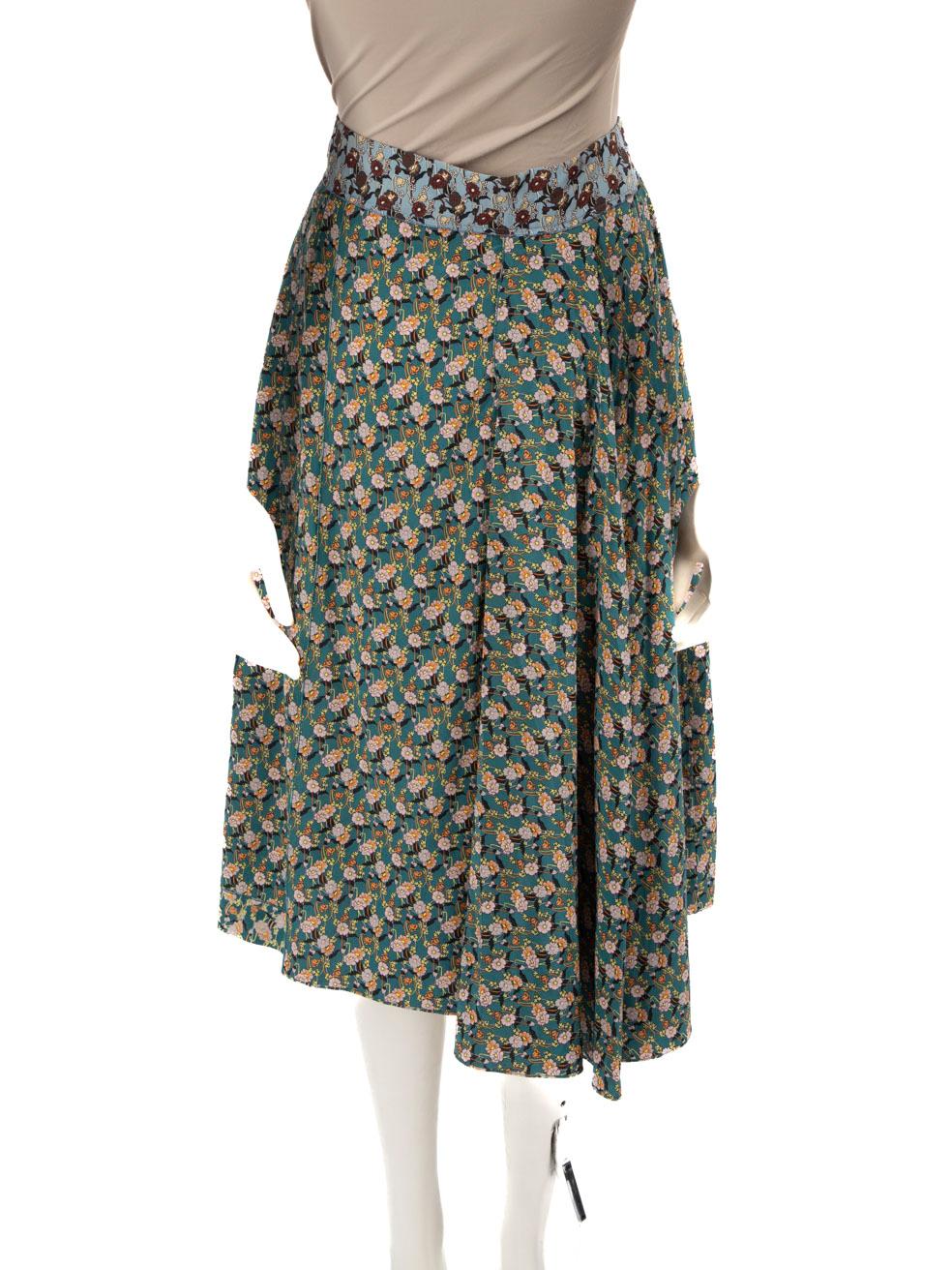 Gray Marni Floral Silk Midi Pleated Skirt Size XL For Sale