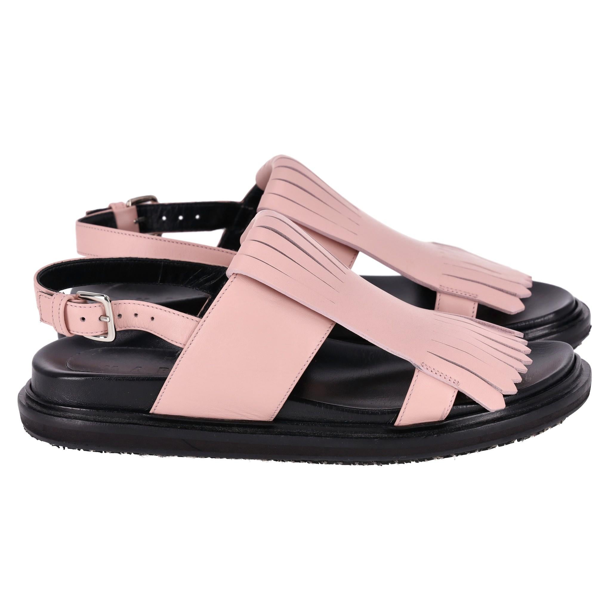 Black Marni Fringed Leather Sandals