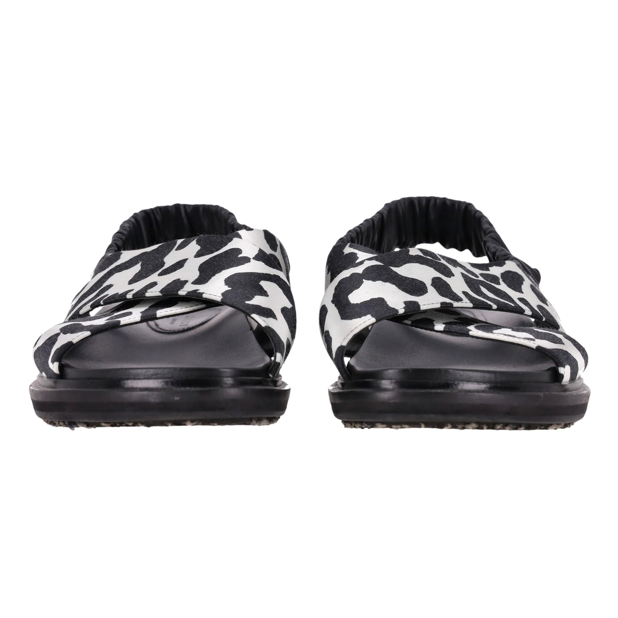 Black Marni Fussbett Animal Print Leather Sandals For Sale