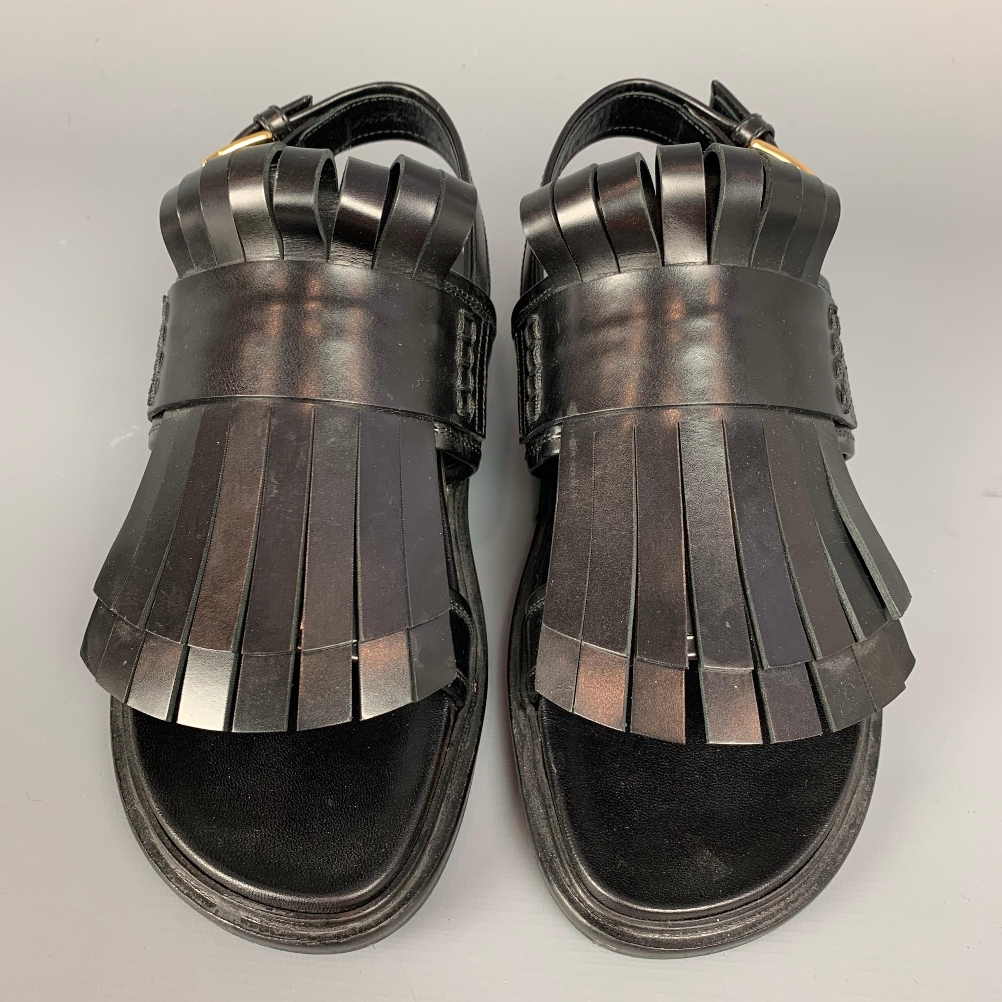 MARNI Fussbett Größe 8 Schwarze Leder-Sandalen mit Fransen Damen