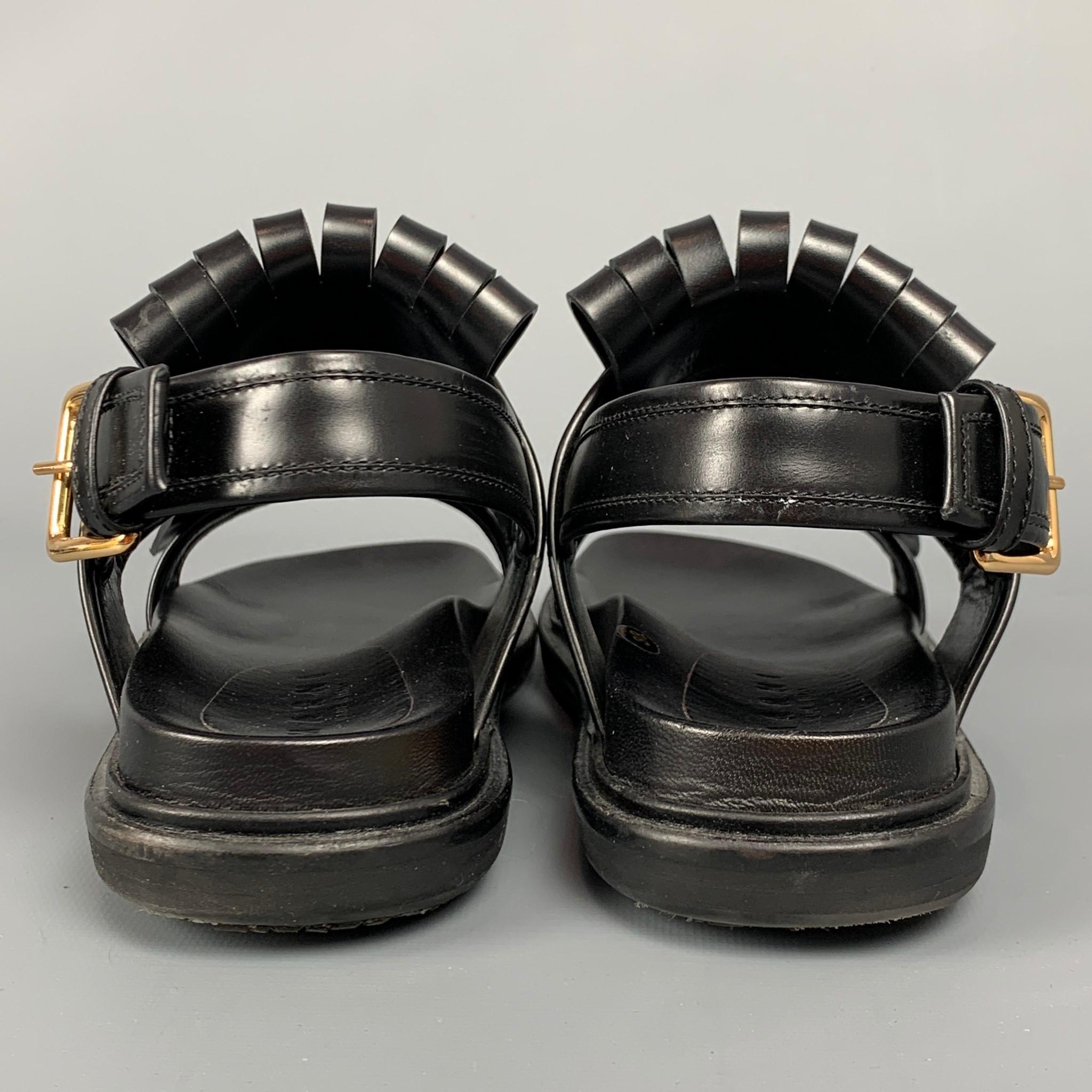 MARNI Fussbett Größe 8 Schwarze Leder-Sandalen mit Fransen 1