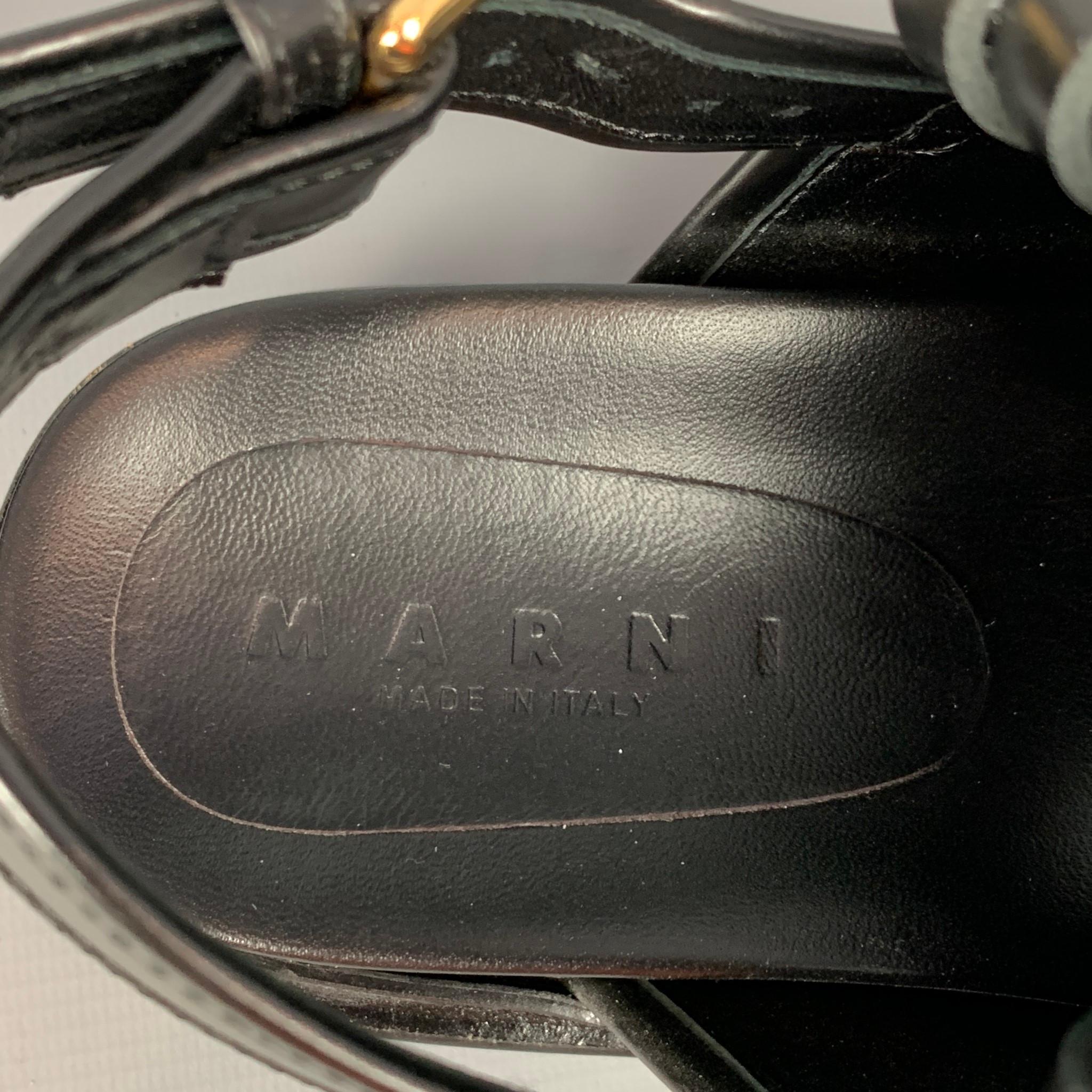 MARNI Fussbett Größe 8 Schwarze Leder-Sandalen mit Fransen 2