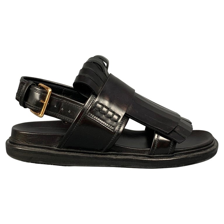 MARNI Fussbett Size 8 Black Leather Fringed Sandals at 1stDibs