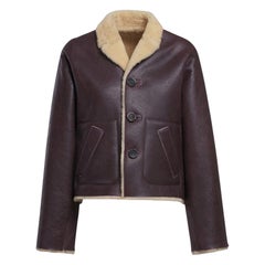 Marni Giacca Reversible Lammfell Shearling Jacke Größe IT 38 Burgundy Leder