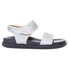MARNI glitter fabric Fussbett silver nude piping open toe flat sandals EU37