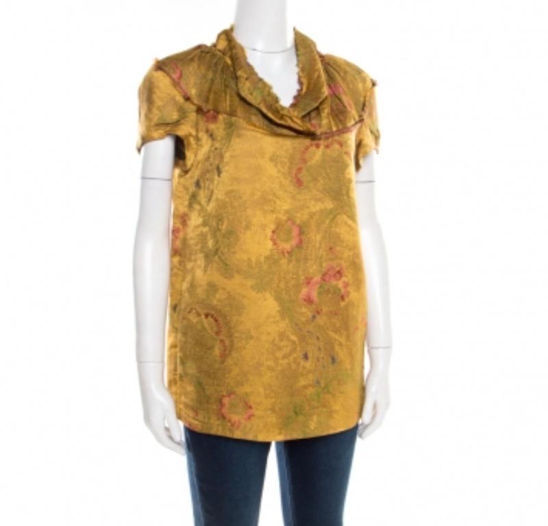 Marni jacquard floral dorado Detalle deshilachado Top de manga casquillo S Marrón en venta