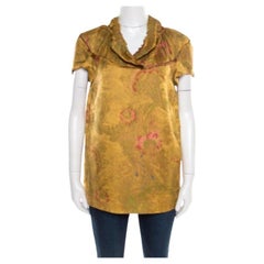Marni Gold Floral Jacquard Frayed Trim Detail Cap Sleeve Top S