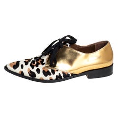 Marni Gold Leather And Calf Hair Lace-Up Oxford Size 37