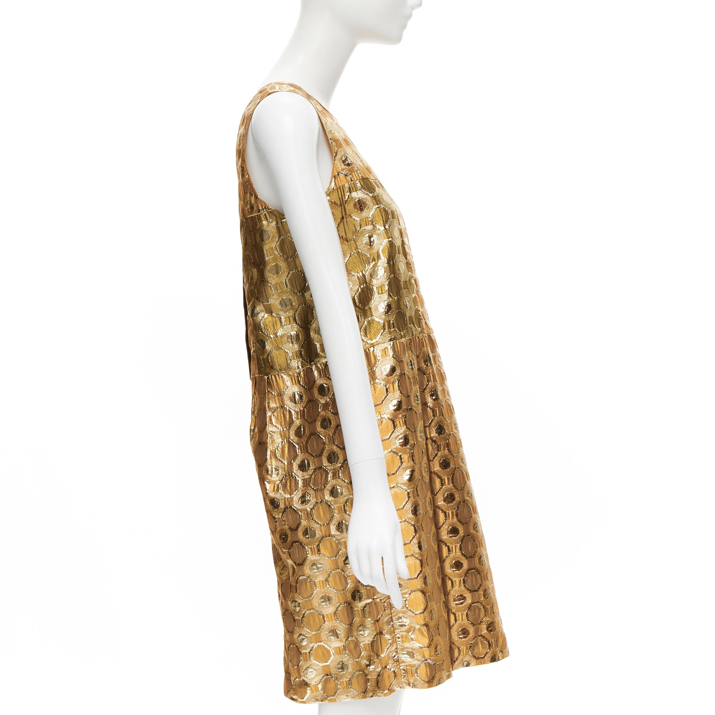 MARNI gold metallic geometric lurex shift dress IT38 XS In Excellent Condition In Hong Kong, NT