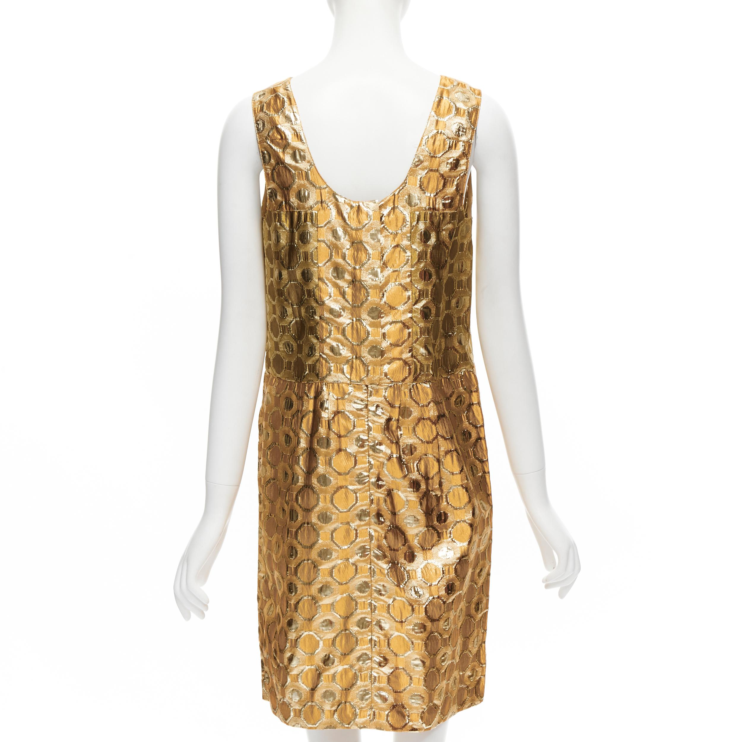 Women's MARNI gold metallic geometric lurex shift dress IT38 XS