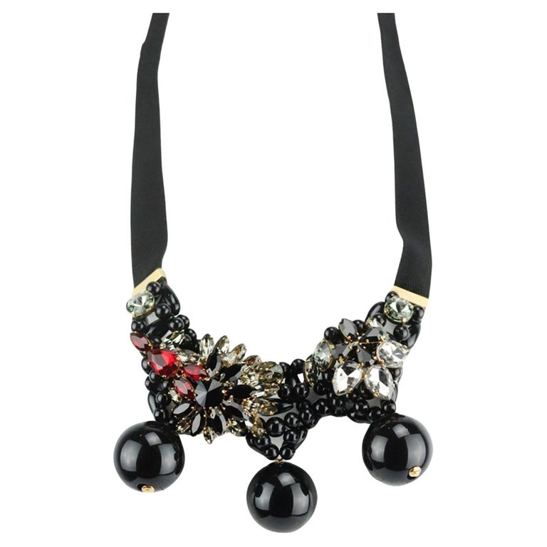 Marni Gold Tone Crystal Embellished Bead Necklace For Sale at 1stDibs