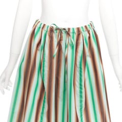 MARNI graphic green brown white striped cotton midi parachute skirt IT38 XS