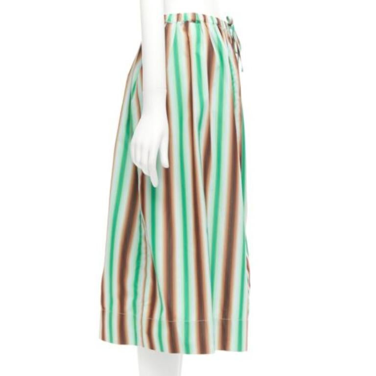MARNI graphic green brown white striped cotton midi parachute skirt IT38 XS In Excellent Condition For Sale In Hong Kong, NT