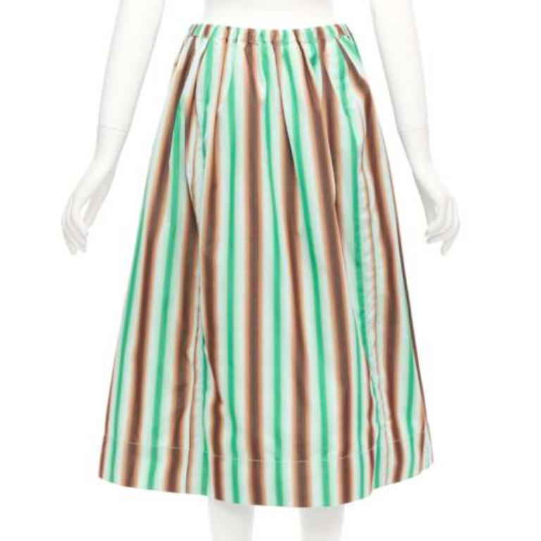 Women's MARNI graphic green brown white striped cotton midi parachute skirt IT38 XS For Sale